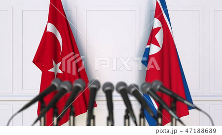 Flags of Turkey and North Korea at international meeting or conference. 3D rendering 47188689