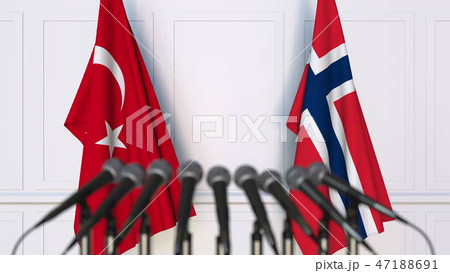 Flags of Turkey and Norway at international meeting or conference. 3D rendering Flags of Turkey and Norway at international meeting or conference. 3D rendering 47188691