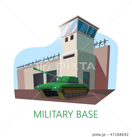 American or USA military base building and tank. American or USA military base building and tank. 47188692