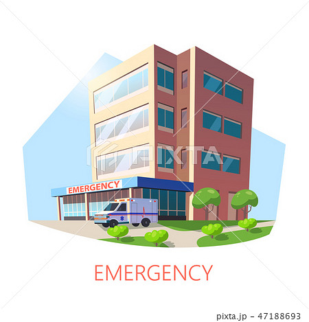 Isometric building of hospital with ambulance Isometric building of hospital with ambulance 47188693