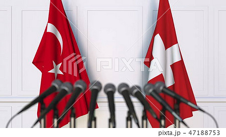 Flags of Turkey and Switzerland at international meeting or conference. 3D rendering 47188753