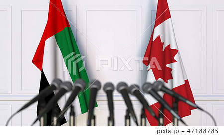 Flags of the UAE and Canada at international meeting or conference. 3D rendering 47188785