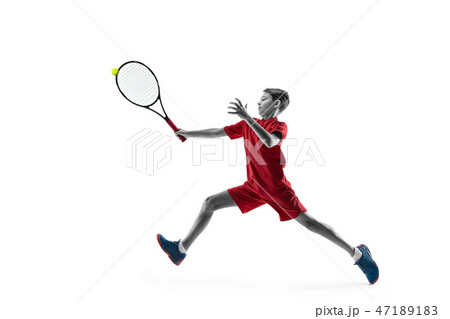 Young tennis player isolated on white 47189183