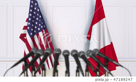 Flags of the USA and Peru at international meeting or conference. 3D rendering Flags of the USA and Peru at international meeting or conference. 3D rendering 47189247