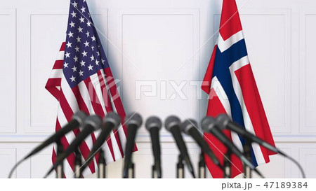 Flags of the USA and Norway at international meeting or conference. 3D rendering 47189384