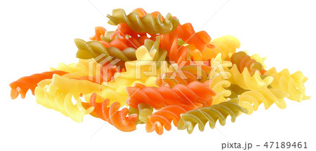 Fusilli tricolor pasta isolated 47189461