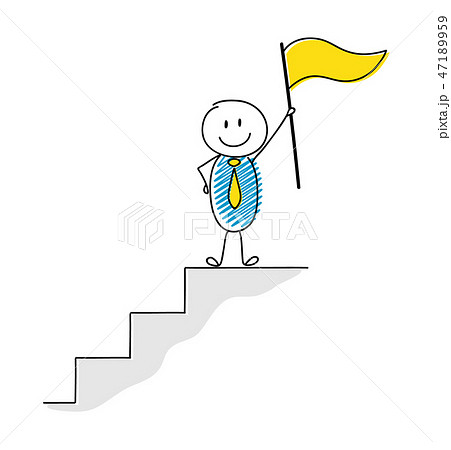 Concept of boss cartoon stickman with flag. Vector 47189959