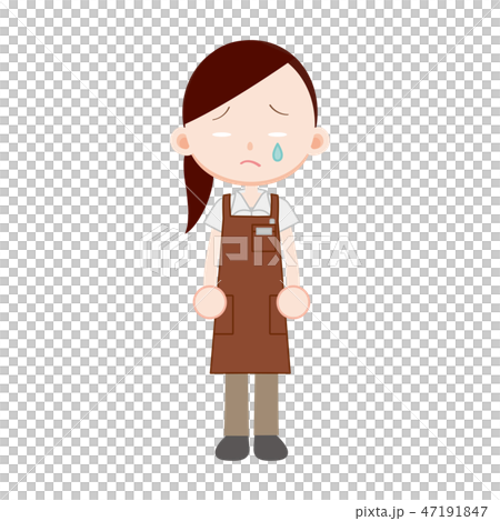 茶色エプロンの女性店員 涙 泣く 茶色エプロンの女性店員 涙 泣く 47191847