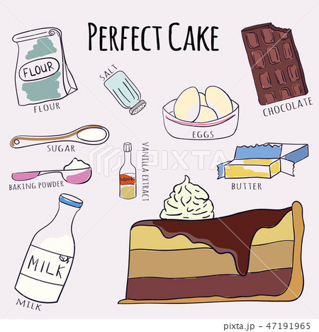 Vector hand drawn perfect cake recipe. Doodle Vector hand drawn perfect cake recipe. Doodle 47191965