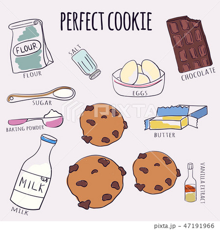 Vector hand drawn chocolate cookie recipe.  47191966
