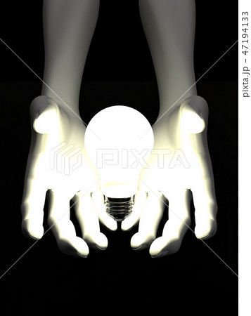 Cg 3d イラスト 立体 デザイン マーク シンボル 電球 アイデア ヒント 手 発明 エネルギーのイラスト素材