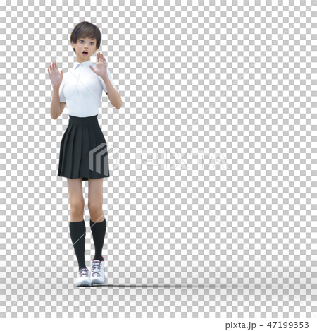Surprised school girls perming 3DCG illustrations material Surprised school girls perming 3DCG illustrations material 47199353