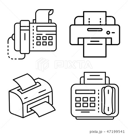 Fax Icon Set Outline Styleのイラスト素材