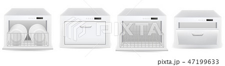 Dishwasher machine icon set, realistic style Dishwasher machine icon set, realistic style 47199633