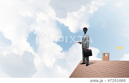 Concept of home security and privacy protection with camera headed man Concept of home security and privacy protection with camera headed man 47201060