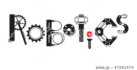 Robotics word. The inscription and letters are stylized in the form of details of robots and Robotics word. The inscription and letters are stylized in the form of details of robots and 47201474