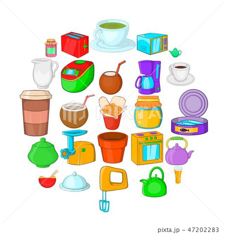 Kitchenware icons set, cartoon style 47202283