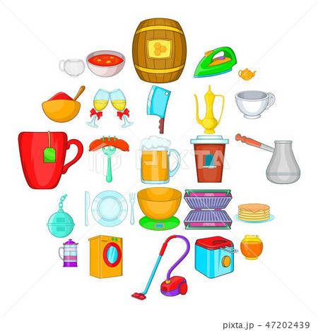 Dinnerware icons set, cartoon style Dinnerware icons set, cartoon style 47202439