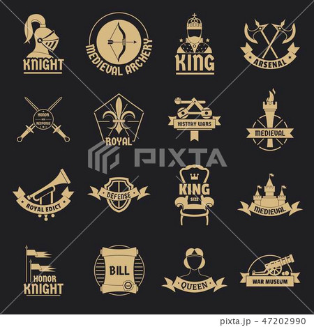 Knight medieval logo icons set, simple style 47202990