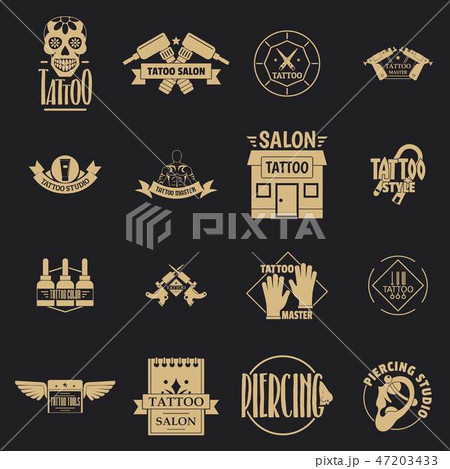 Tattoo logo icons set, simple style Tattoo logo icons set, simple style 47203433