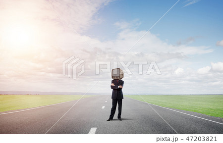 Businessman with old TV instead of head. Businessman with old TV instead of head. 47203821