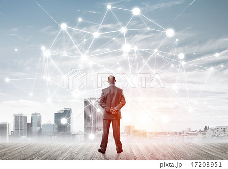 International business networking and social connection against modern city background 47203951