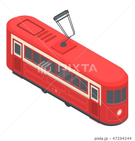 Red tram car icon, isometric style 47204244