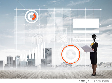 Concept of security and privacy protection with camera headed woman 47204960