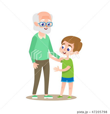 Grandfather with Grandson Smiling. Flat Cartoon. - Stock Illustration  [47205798] - PIXTA