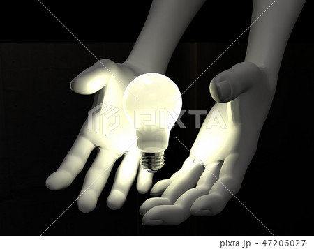 Cg 3d イラスト 立体 デザイン マーク シンボル 電球 アイデア ヒント 手 発明 エネルギーのイラスト素材