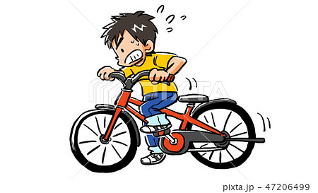 自転車の練習をする少年のイラスト素材