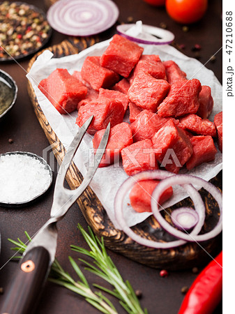 Raw lean diced casserole beef pork steak  47210688