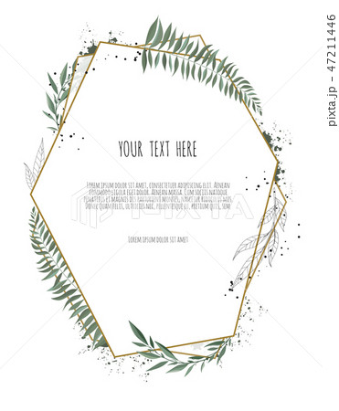 Card with leaves and geometrical frame. Floral poster. Card with leaves and geometrical frame. Floral poster. 47211446