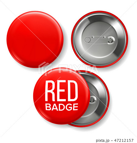 Red Badge Mockup Vector. Pin Brooch Red Button Blank. Two Sides. Front, Back View. Branding Design Red Badge Mockup Vector. Pin Brooch Red Button Blank. Two Sides. Front, Back View. Branding Design 47212157