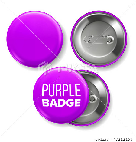 Purple Badge Mockup Vector. Pin Brooch Purple Button Blank. Two Sides. Front, Back View. Branding 47212159