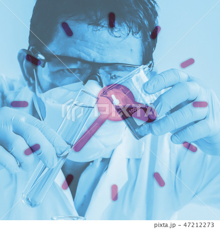 Double exposure scientist in laboratory Double exposure scientist in laboratory 47212273