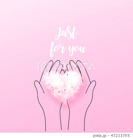 Illustration of doodle hands holding heart cloud.  47213703