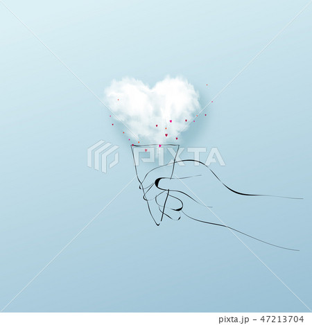 Doodle hand holding heart cloud ice cream. 47213704