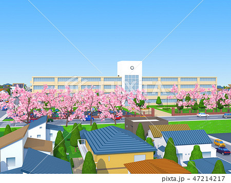 桜 学校 卒業 入学 春 校門のイラスト素材