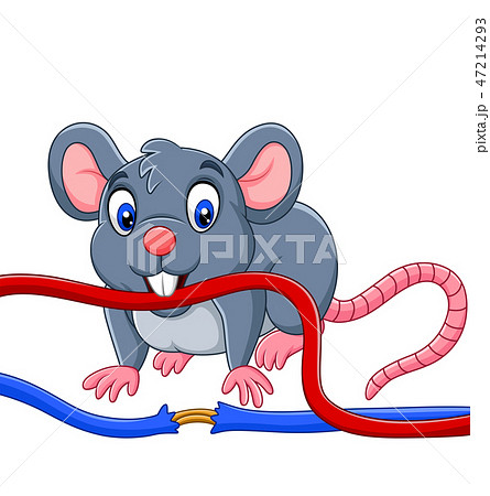 Cartoon mouse biting the cable 47214293
