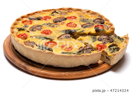 Traditional french Baked homemade quiche pie isolated Traditional french Baked homemade quiche pie isolated 47214324