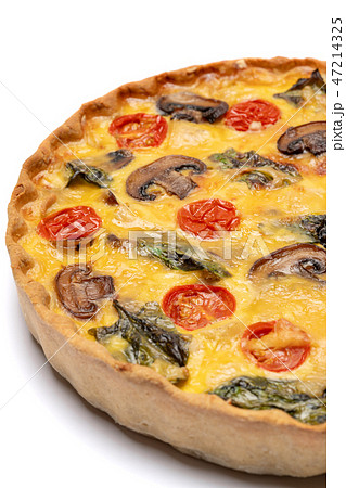 Traditional french Baked homemade quiche pie isolated Traditional french Baked homemade quiche pie isolated 47214325