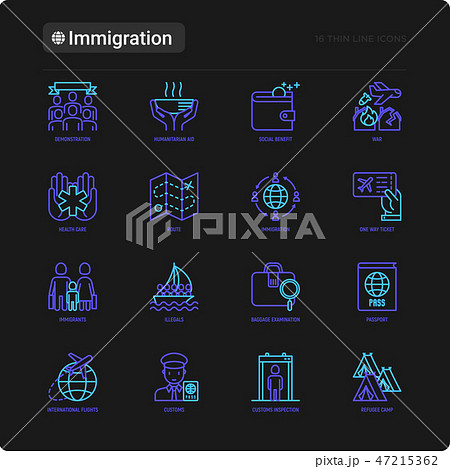 Immigration thin line icons set 47215362