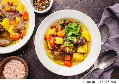Traditional eintopf soup with meat, beans 47215960
