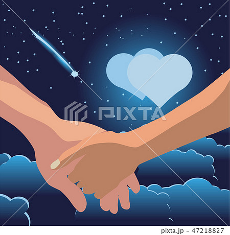 Men's hand holds a woman's hand against the backgr 47218827