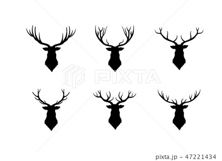 Deer head silhouette. Wild animal reindeer set Deer head silhouette. Wild animal reindeer set 47221434