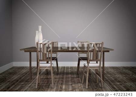 The Room Interior four chairs and wooden table The Room Interior four chairs and wooden table 47223243