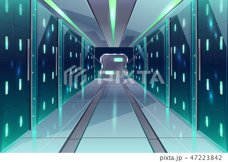 Vector corridor in spaceship, server center, datacenter 47223842