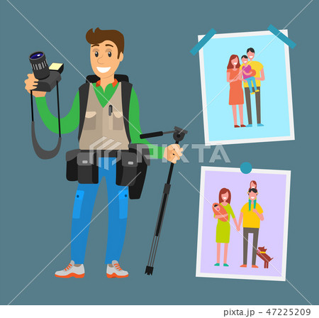 Smiling Photographer with Professional Equipment 47225209