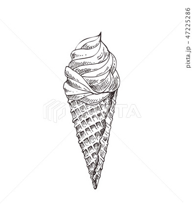 Ice Cream Monochrome Sketch Vector Illustrationのイラスト素材